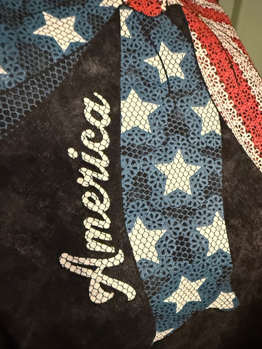 Women’s Black Mineral washed Tee with American Flag Bow Graphic - Picture 5 of 5